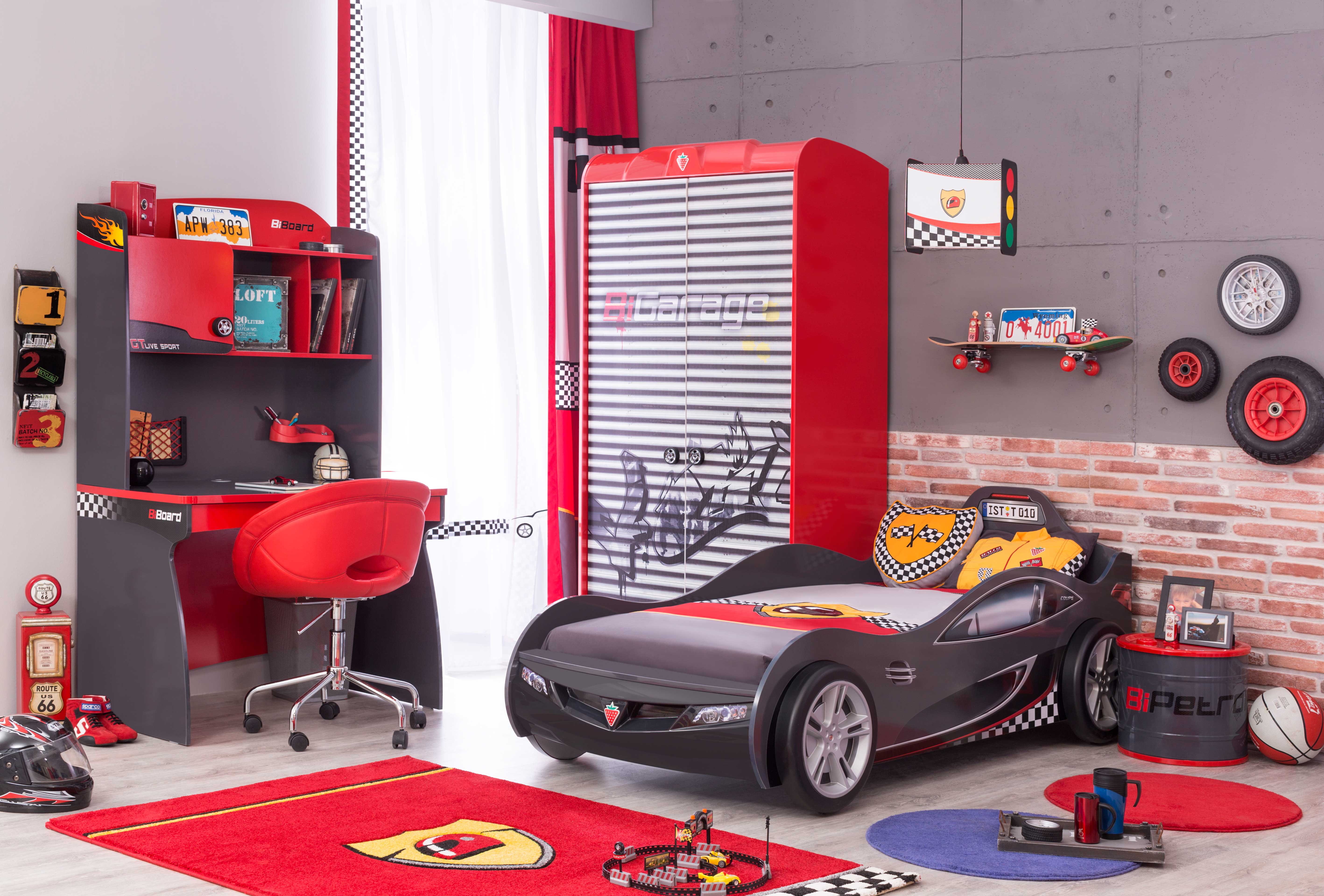 Cilek Pitstop Autobett Single Rot Kinderbett Rennwagenbett 90x190cm, Kindermöbel und vieles mehr